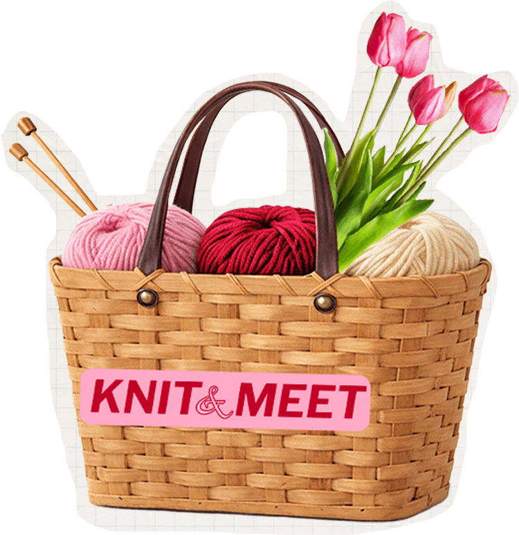 KNIT&MEET-Korb mit Wolle und Tulpen